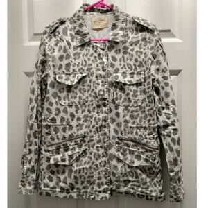 Lily Aldridge for Velvet Size Small Aziya Leopard Print Army Utility Zip Jacket